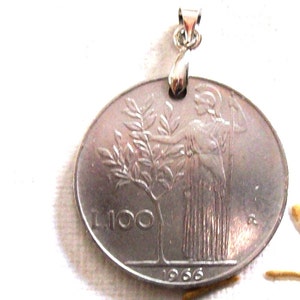 Vintage 1966 Anhänger Münze Italien lire 100. Italienische Republik 100 Lire Minerva und Lorbeerbaum. Kunst. 198. 55.Geburtstag, 55-jähriges Jubiläum