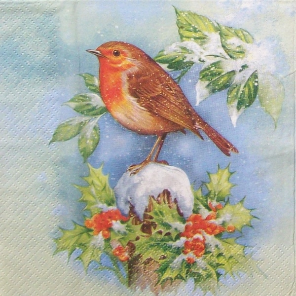 Set 0f 4 Paper Napkins for Decoupage,High quality napkins.santa claus, christmas, robin, bird, snow, Tissue Paper Serviette, Art.Pap 2