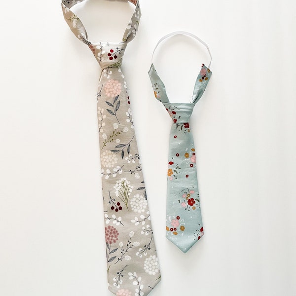 Gray Floral or Robin’s Egg Blue Floral Easter themed Infant/Toddler/Boys Adjustable Neck Tie or Bow-Tie: 0-18 Months, 2T-4T, 5T/6T, 7/8