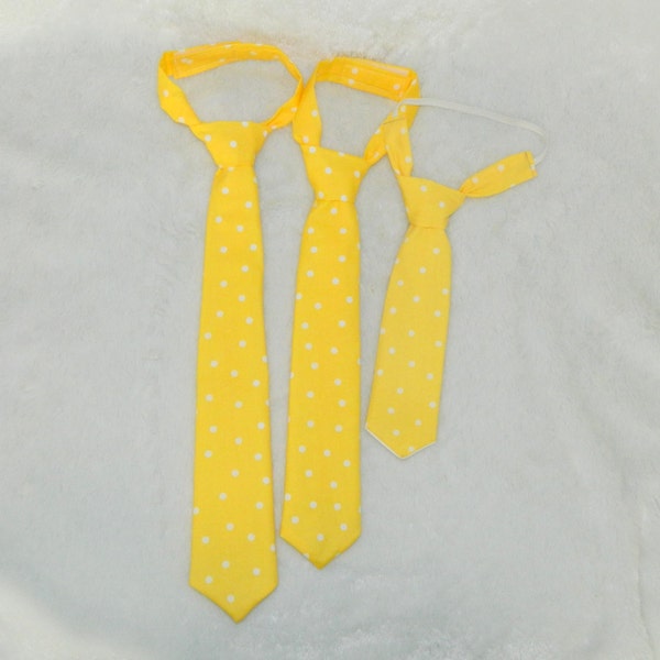 Yellow and White Polka Dot Adjustable Boys Neck Tie or Bow-Tie: 0-18 Months, 2T-4T, 5T/6T, 7/8