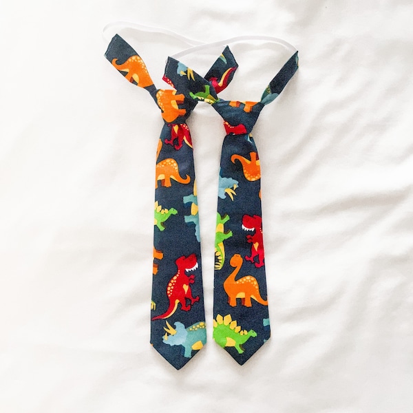 Blue Dinosaur Themed Adjustable Neck Tie or Bow-Tie: 0-18 Months, 2T-4T, 5T/6T, 7/8