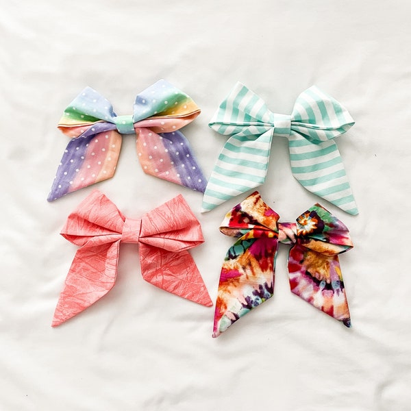 Pink Tye Dye, Coral, Rainbow Polka Dot and Mint and White Striped themed Girls Sailor Hairbows