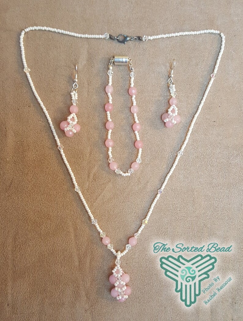 Beaded Pink and Cream Jewelry Set Right Angle Weave Pendant Etsy