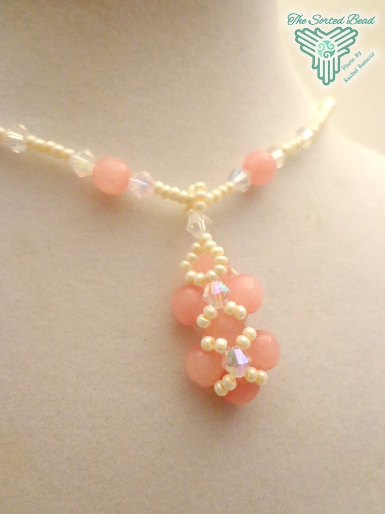 Beaded Pink and Cream Jewelry Set Right Angle Weave Pendant Etsy