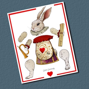 Articulated Printable Alice in Wonderland Rabbit , Digital Download, Paper Dolls, Instant DIY Download, Printable jpg and PDF Files