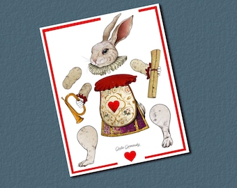 Articulated Printable Alice in Wonderland Rabbit , Digital Download, Paper Dolls, Instant DIY Download, Printable jpg and PDF Files