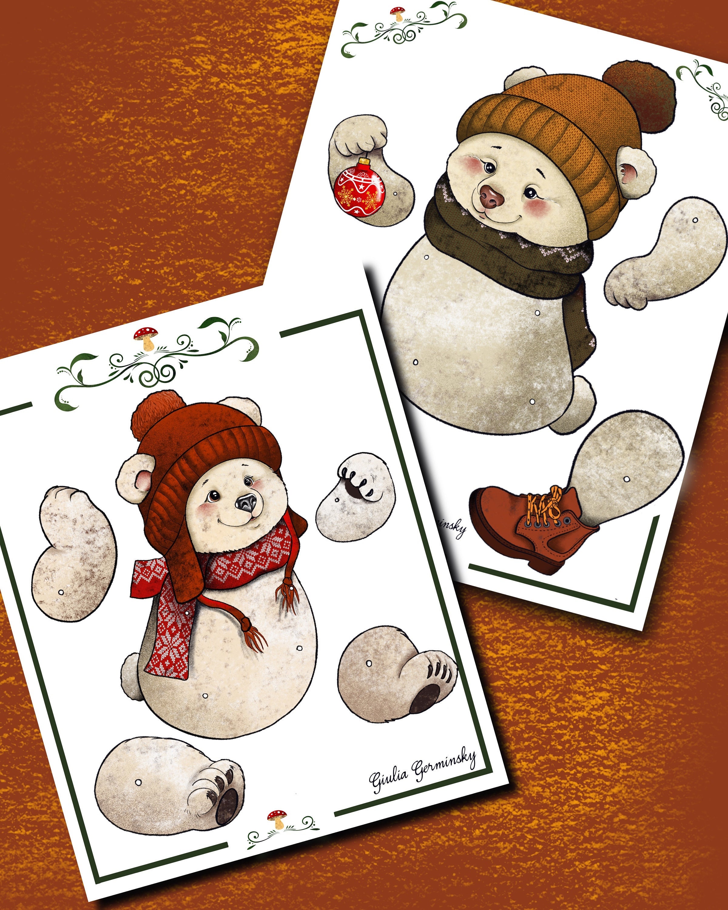 Articulated Printable Polar Bears Digital Download Paper Dolls