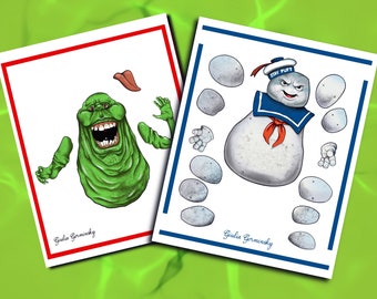 Articulated Printable Paper Slimer and Stay-Puft, Digital Download, Paper Dolls, Instant DIY Download, Printable jpg and PDF Files