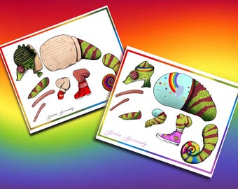 Articulated Paper Chameleon Puppets, DIY Craft (Printable PDF & JPG)