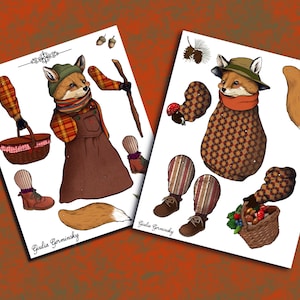 Volpi di carta stampabili articolate, download digitale, bambole di carta, download fai da te istantaneo, file jpg e PDF stampabili