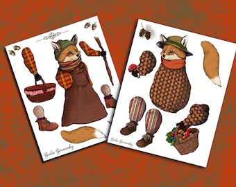 Articulated Printable Paper Foxes, Digital Download, Paper Dolls, Instant DIY Download, Printable jpg and PDF Files