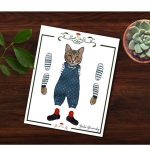 Articulated Printable Paper Cats, Digital Download, Hand Drawn Paper Dolls, Instant DIY Download, Printable jpg/PDF