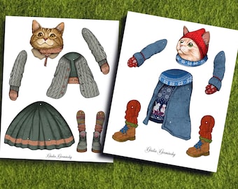 Articulated Printable Paper Cat siblings , Digital Download, Paper Dolls, Instant DIY Download, Printable jpg and PDF Files