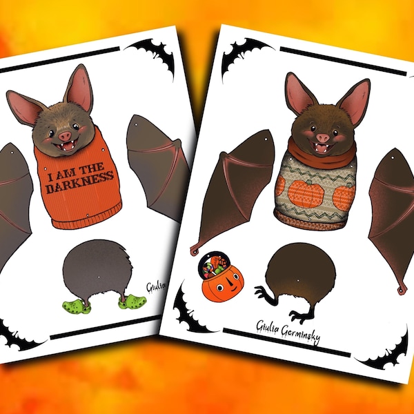 Articulated Paper Halloween Bat Puppets, Printable DIY (PDF & JPG)