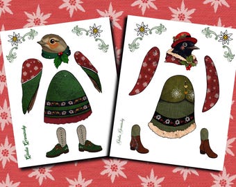 Printable Articulated Paper Birds, DIY Paper Dolls (PDF & JPG)