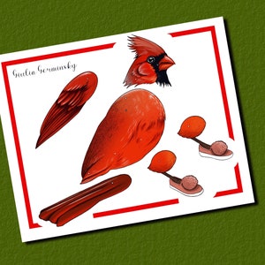 Articulated Printable Red Cardinal, Digital Download, Paper Dolls, Instant DIY Download, Printable jpg and PDF Files