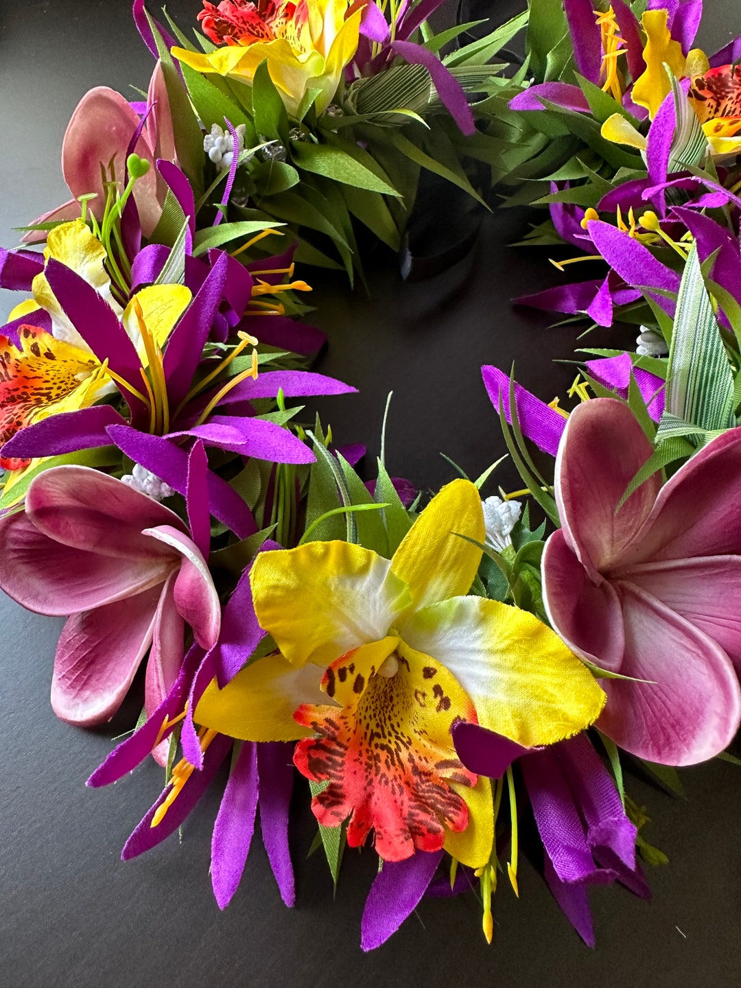 Real Touch Purple Plumeria and Yellow Orchid Haku Flower Rown - Etsy