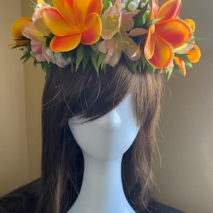Real Touch Orange Plumeria and Orchid Haku Lei Flower Crown - Etsy