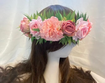 Baby pink flowers haku lei  flower crown