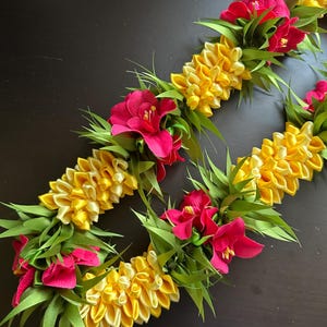 Pink Bougainvillea Yellow Orchid lei