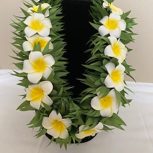 Maile with Form White Plumeria Lei