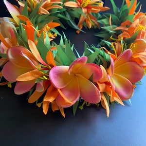 real touch plumeria orange spider lily flower crown  haku lei po’o