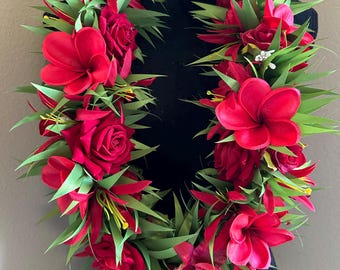 Real touch Red plumeria spider lily maile lei