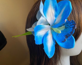 Orchidea blu e plumeria Hair Clip