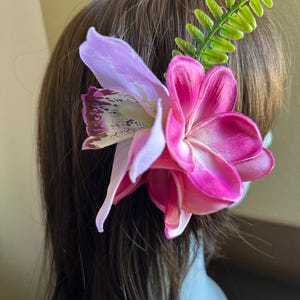 Pink Orchid and plumeria Hair Clip
