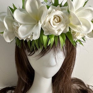 rosa blanca y real touch plumeria haku lei flor corona