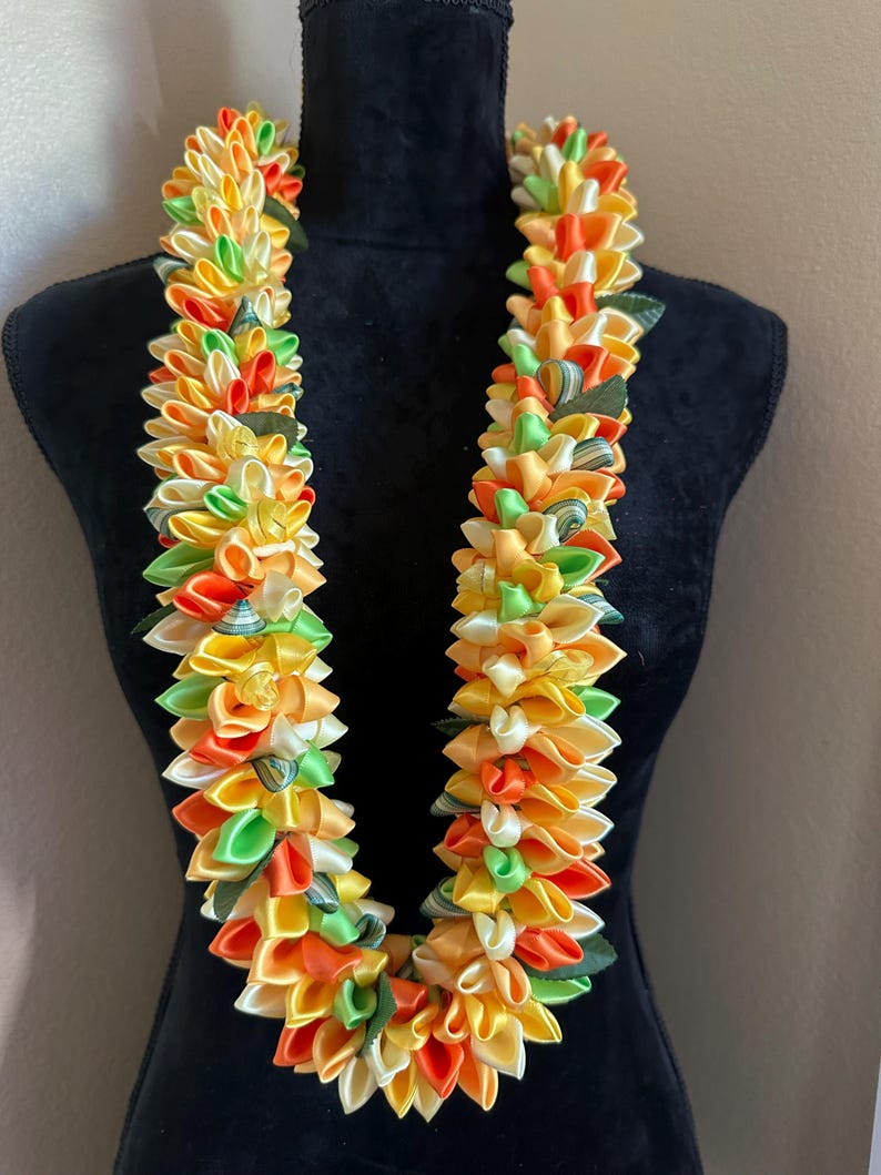 Shell Ribbon Lei Handmade Sunset Lei: Satin & Sheer Ribbon, Hawaiian Style - Etsy