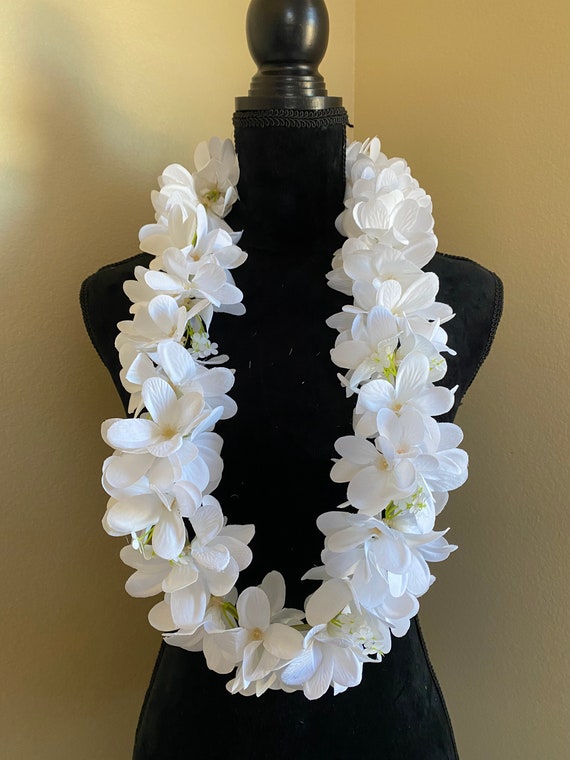 Hawaiian White Plumeria Artificial Flowers Lei Etsy