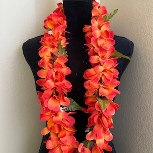 Hawaiian plumeria artificial flowers lei orange and red