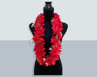 Hawaiian Red plumeria artificial flowers lei
