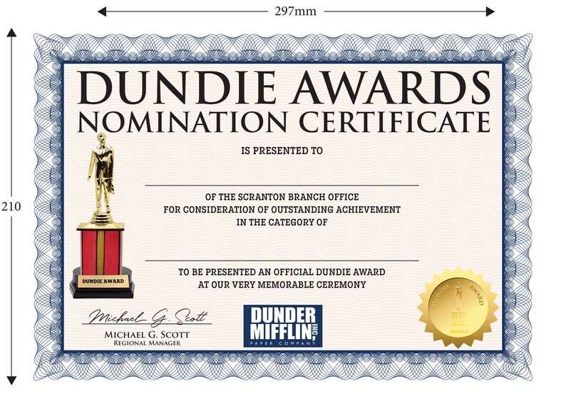 A4 Dundie Award (digital File) - Etsy