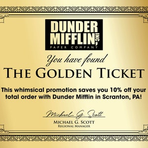 5x7 Dunder Mifflin Golden Ticket (Digitale Datei)