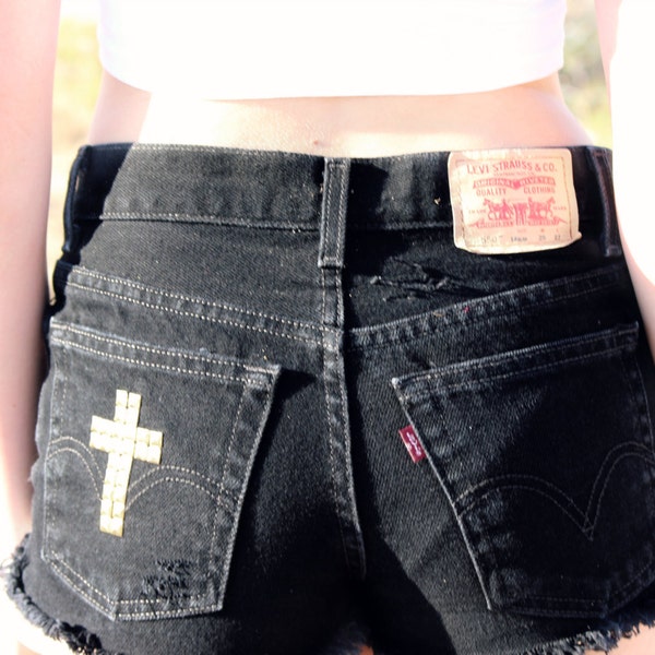 Studded Black High Waisted Shorts