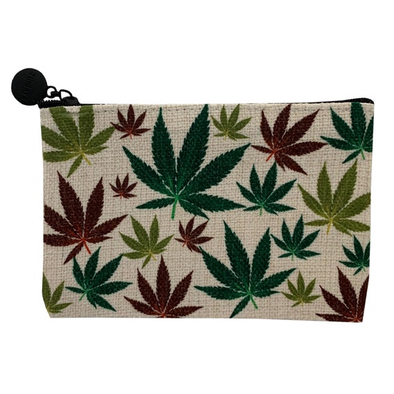 Colorful Marijuana Leaves Pattern Canvas Coin Purse Small Cute Wallet Bag With Zip
