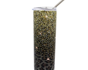 20 oz. Brown Leopard Animal and Glitter Print Stainless Steel Tumbler Travel Mug