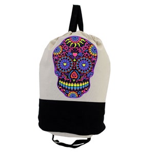 Farbenfroher Sugar Skull Auf natürlichem & schwarzem Canvas Seesack