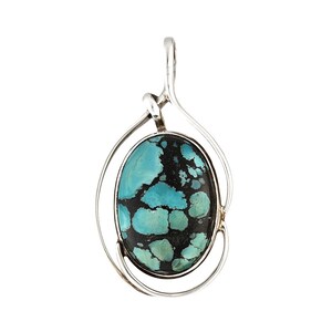 Large Blue Turquoise Sterling Silver Pendant