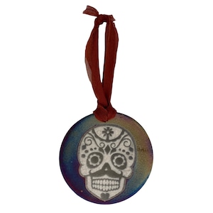 Sugar Skull Diamond Hand-Painted Medallion Ceramic Ornament Hanging Decoration