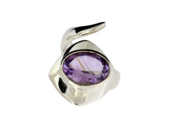 One of a Kind Faceted Stone Purple Amethyst Ring Sterling Silver