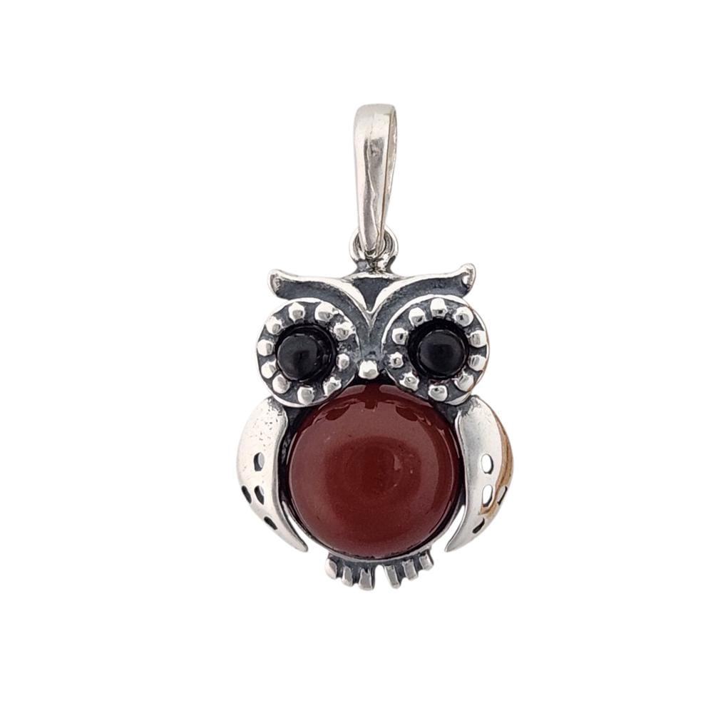 Cherry Amber Owl Pendant – Sterling Silver Necklace, Gemstone Jewelry, Unique Gift for Her