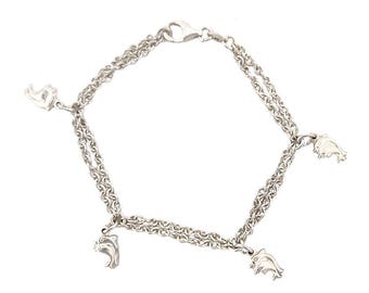 Sterling Silver Dolphin Charm Bracelet | Double Chain, Sea Life (7 Inch)
