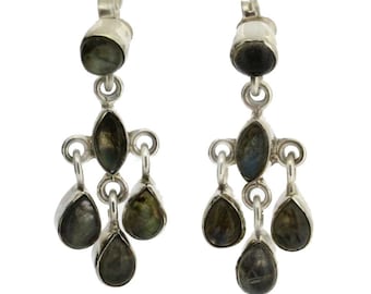 Dangle Labradorite Earrings Chandelier Sterling Silver Post