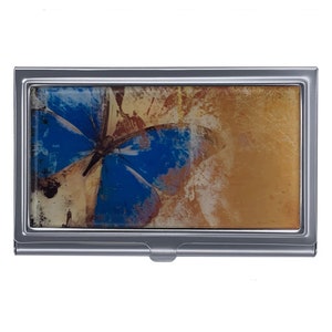 Blauer Schmetterling Ausweis Halter Visitenkarten etui Metall Portemonnaie