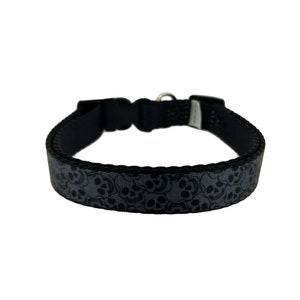 Gray Skull Print Dog Collar Adjustable Size Medium - X Large