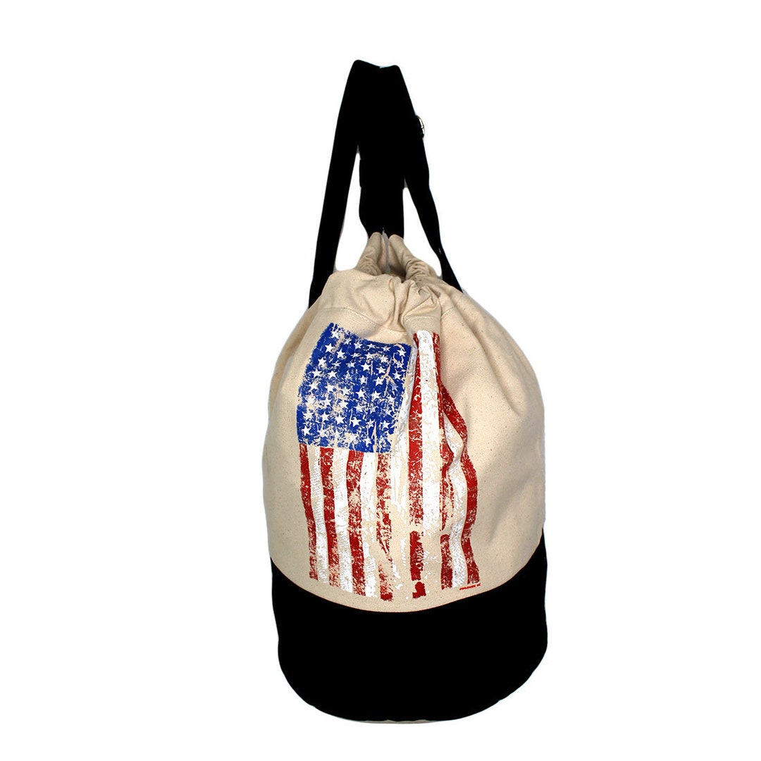 American Flag Design on Natural & Black Drawstring Duffel Backpack - Etsy