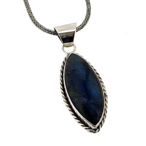 Marquise Shaped Labradorite Sterling Silver Pendant